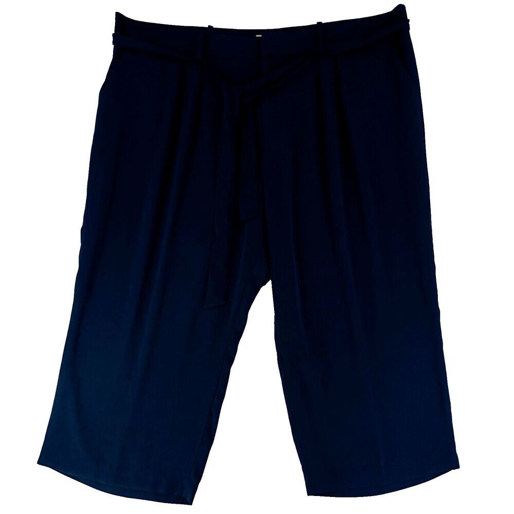 A New Day Pants Women's Plus 24W Navy Dressy Silky Flowing Self Tie Slacks